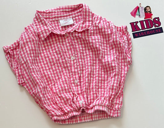 Mini Mango Pink Checked Button On Shirt Size 6