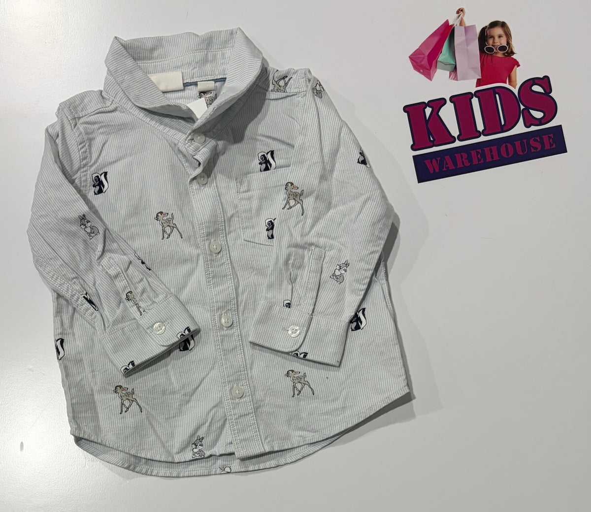 Disney White Stripe, Bambi Characters Print Top Size 1