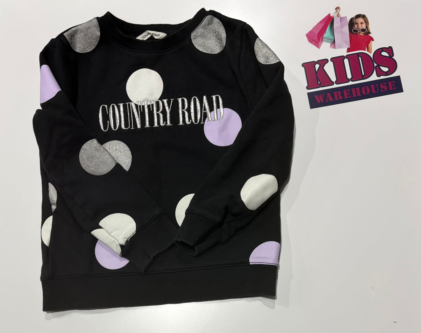 Country Road Black, Purple, Silver Polka Dot Sweater Size 5
