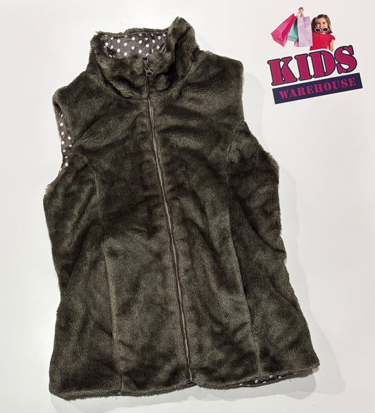 John Lewis Brown, White Polka Dot Lined Puffer Vest Size 10