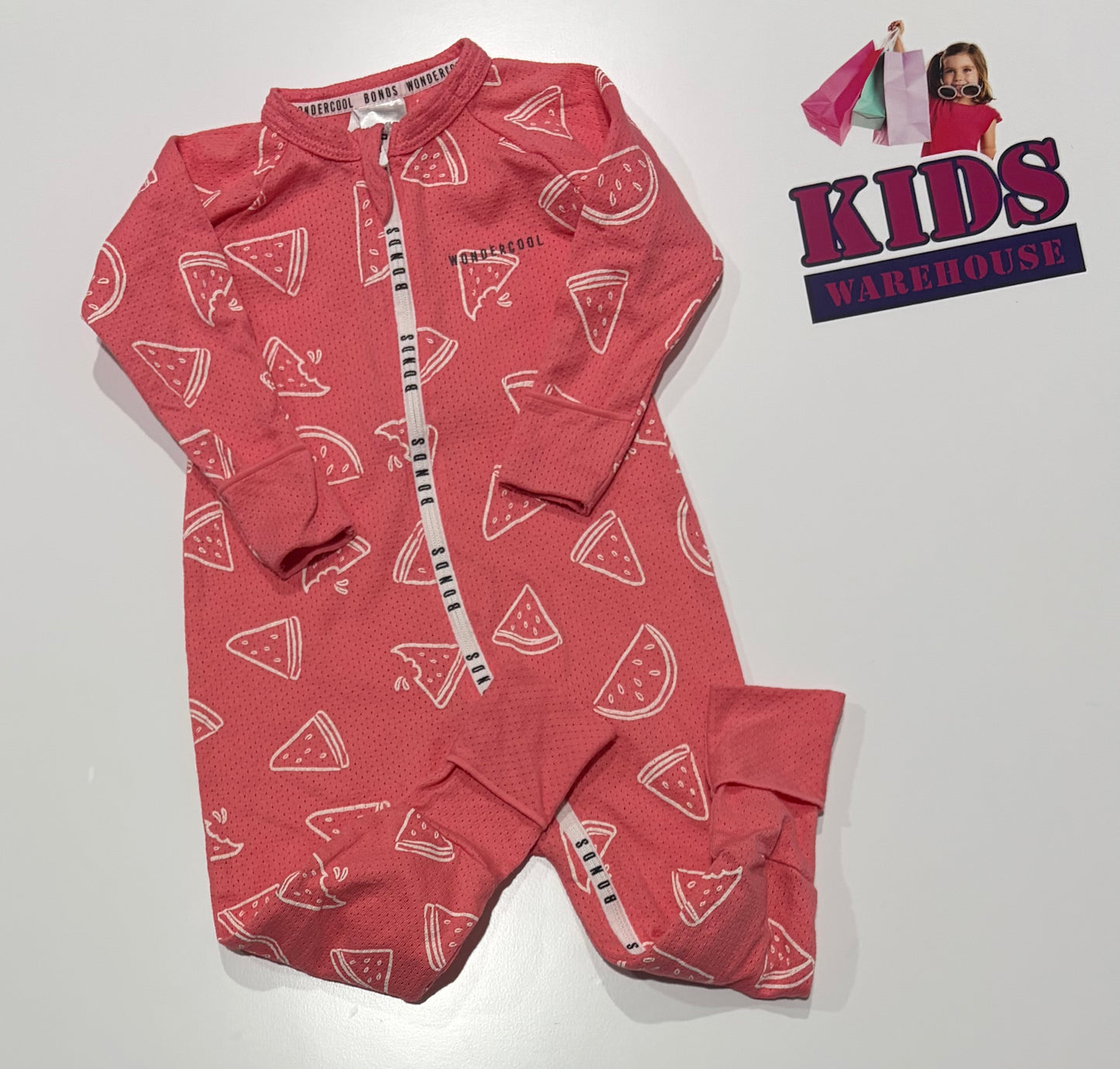 Bonds Pink, Watermelon Print Wondercool Size 0