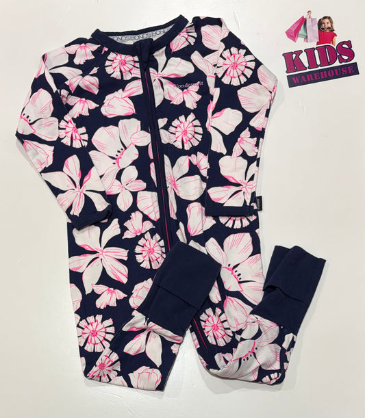 Bonds Wondersuit Navy Blue, White, Pink Floral Print Jumpsuit Size 2