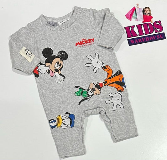 Cotton On Grey Jumpsuit With Mickey Mouse Pattern Size 0000