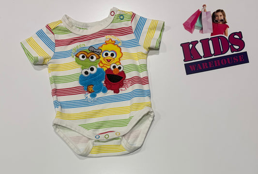 Sesame Street White, Red, Green, Blue Stripe, Character Print Bodysuit Size 000