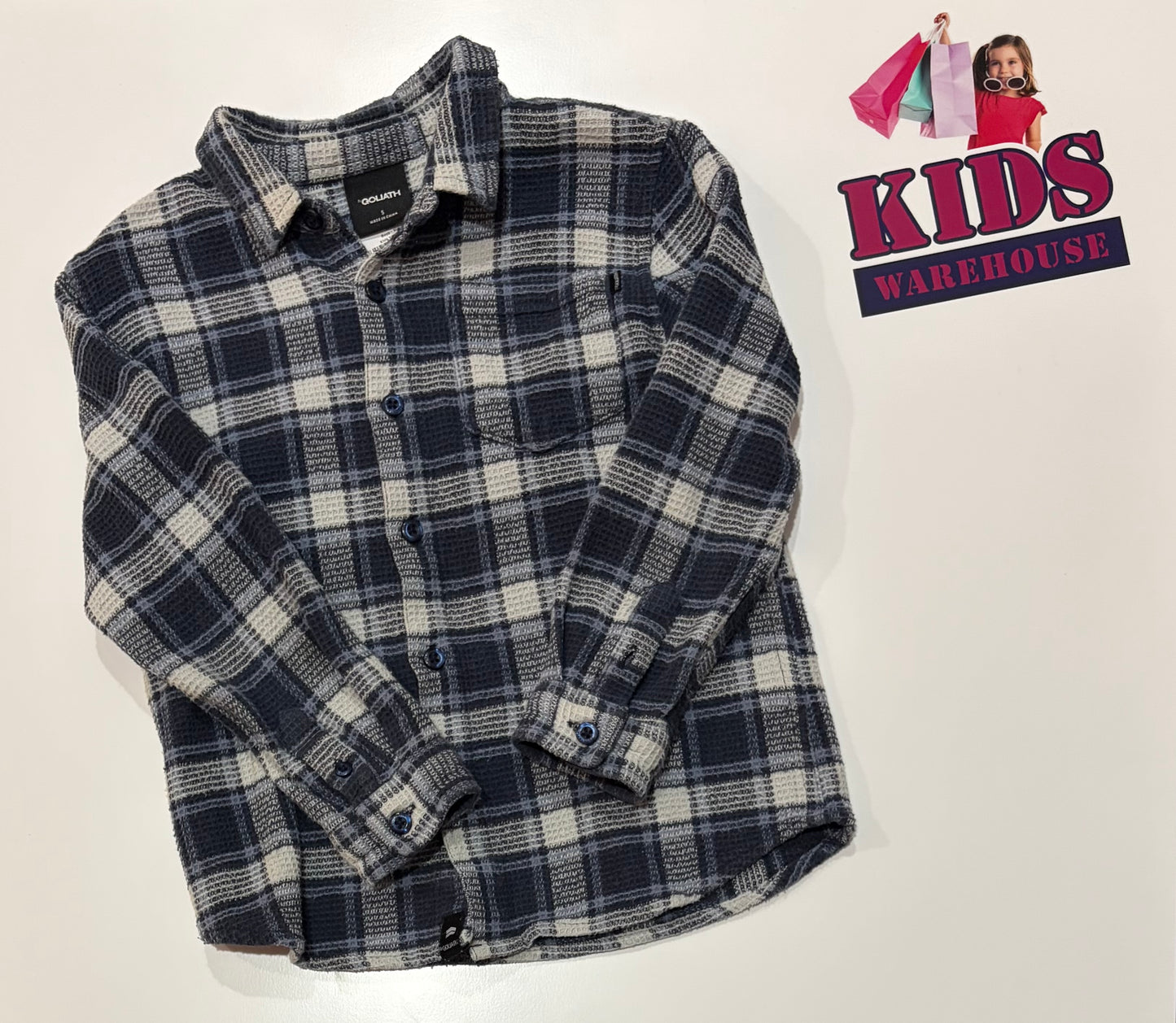 Goliath Blue, White Check Long Sleeve Top Size 5