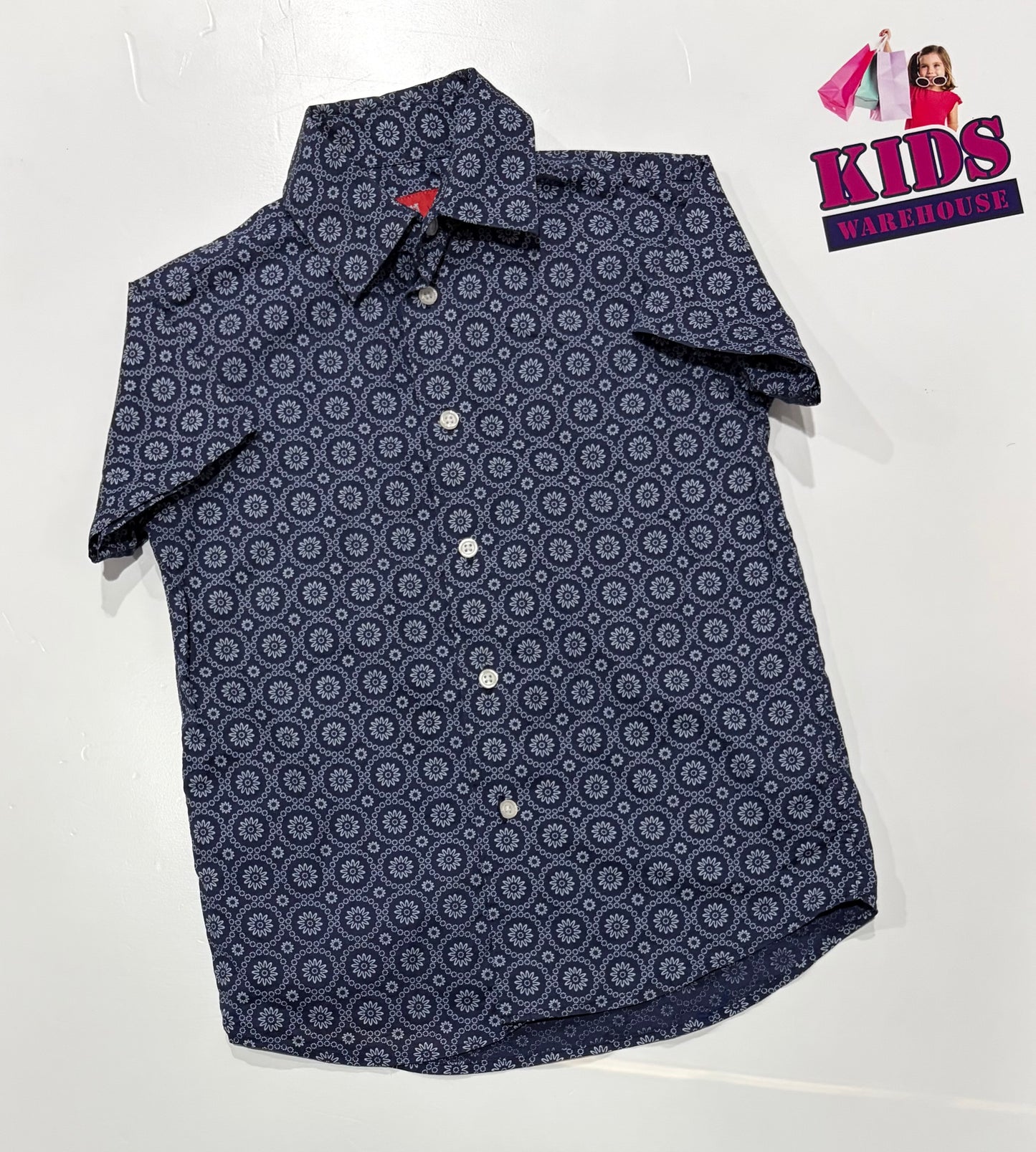 Fred Bracks Navy Blue, White Print Top Size 4