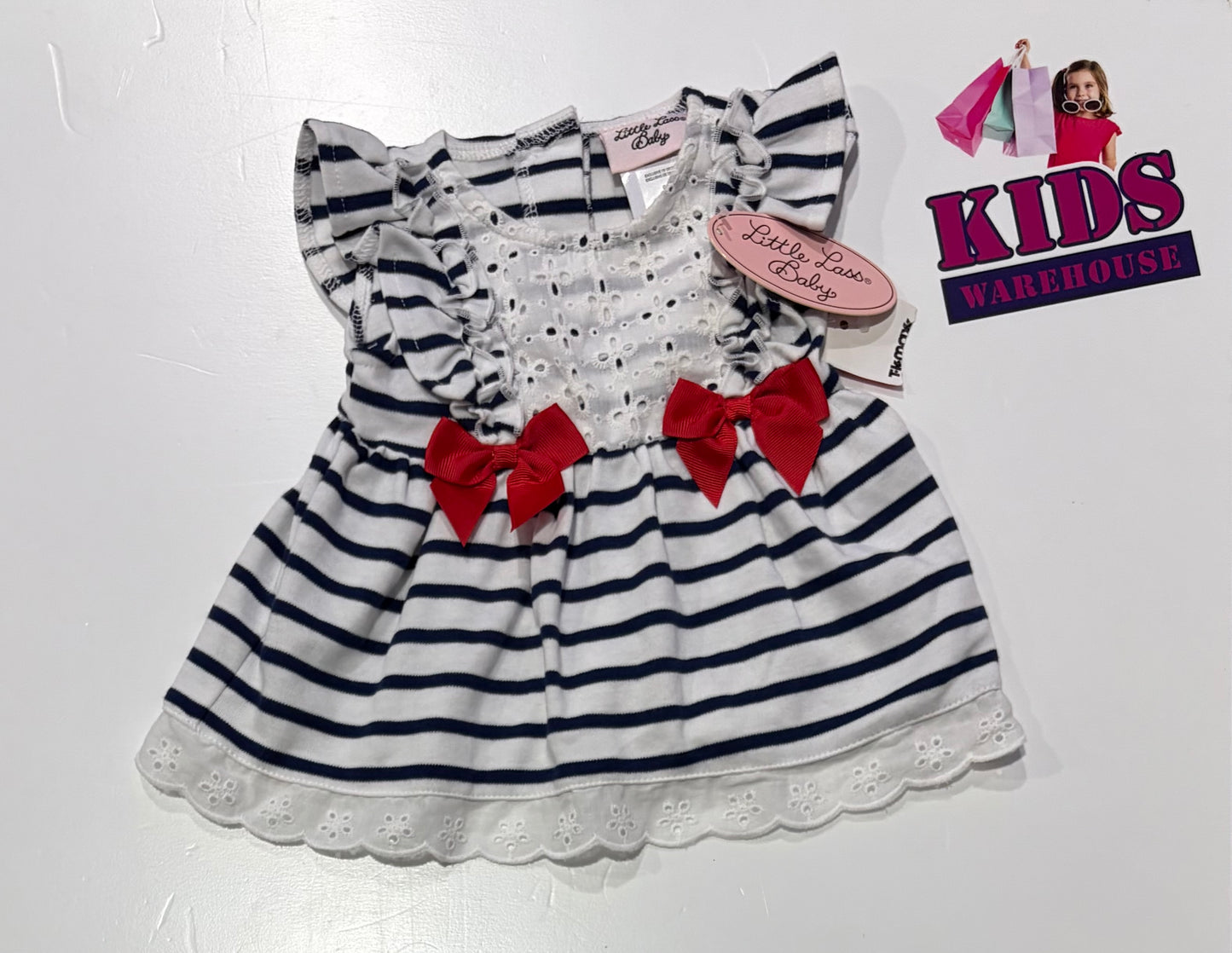 Not Used Little Lass Baby White, Navy Blue Dress Size 00