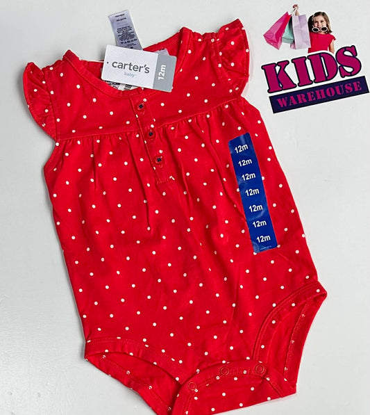 New Carters Red Bodysuit With White Dotted Pattern Size 1