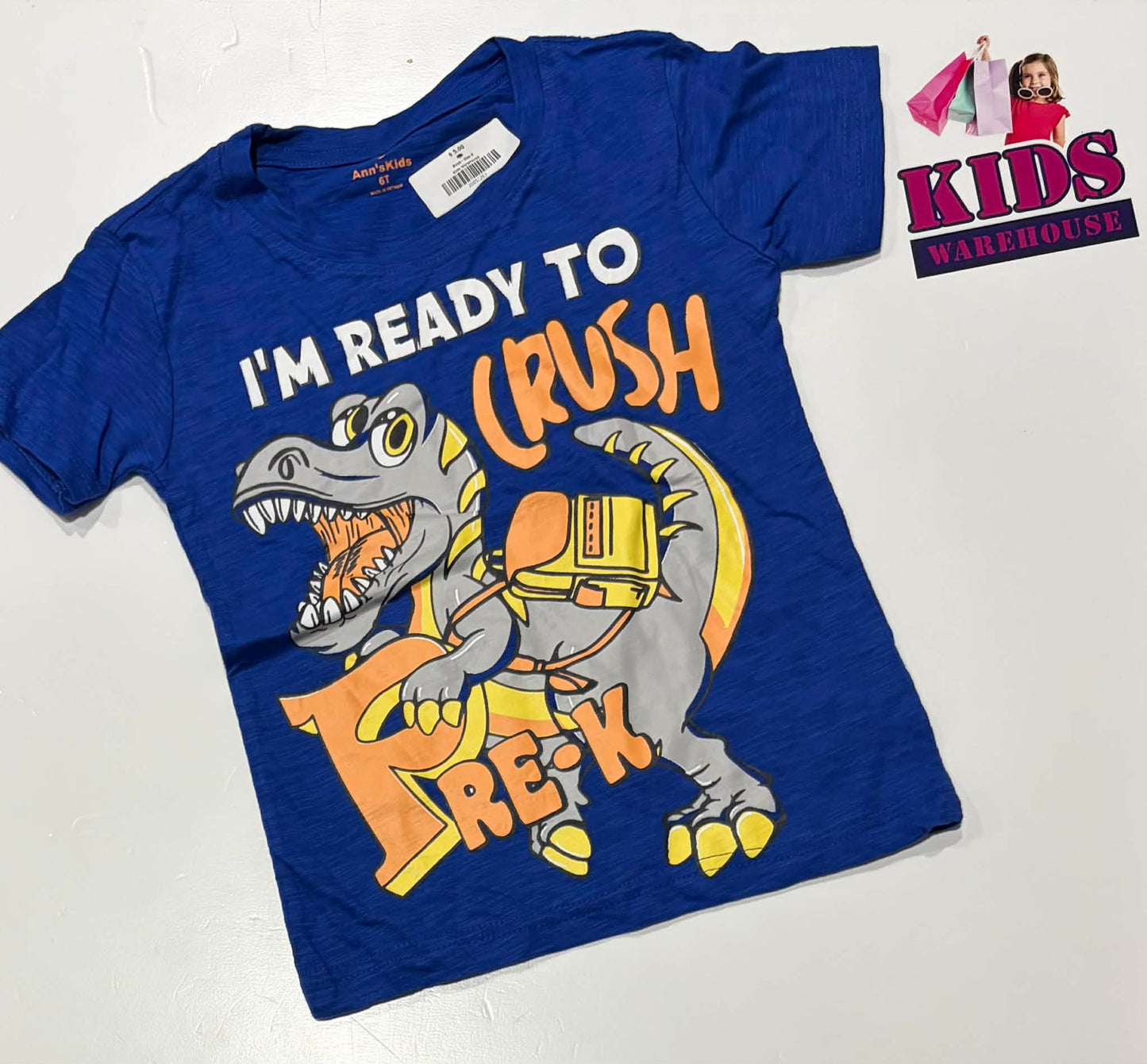 Ann’s Kids Blue Top With Dinosaur Print Size 6