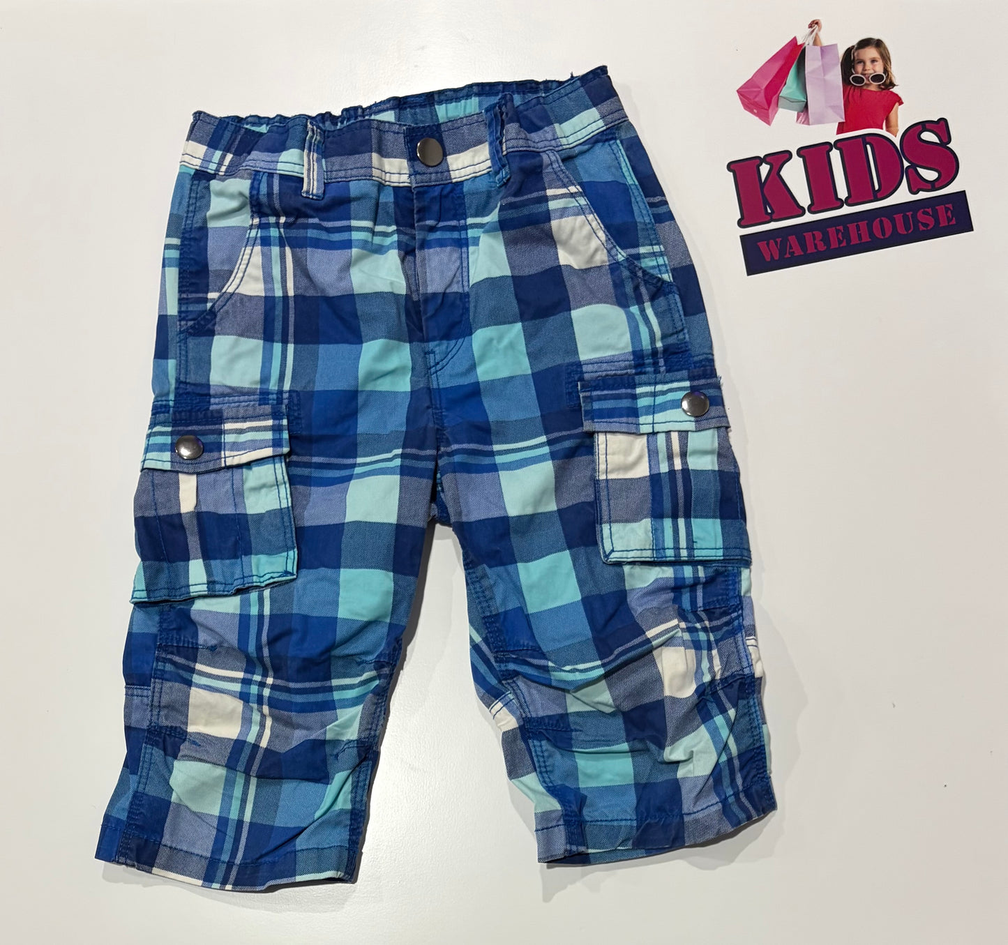 H&M Blue, Navy, White Check Print Pants Size 7