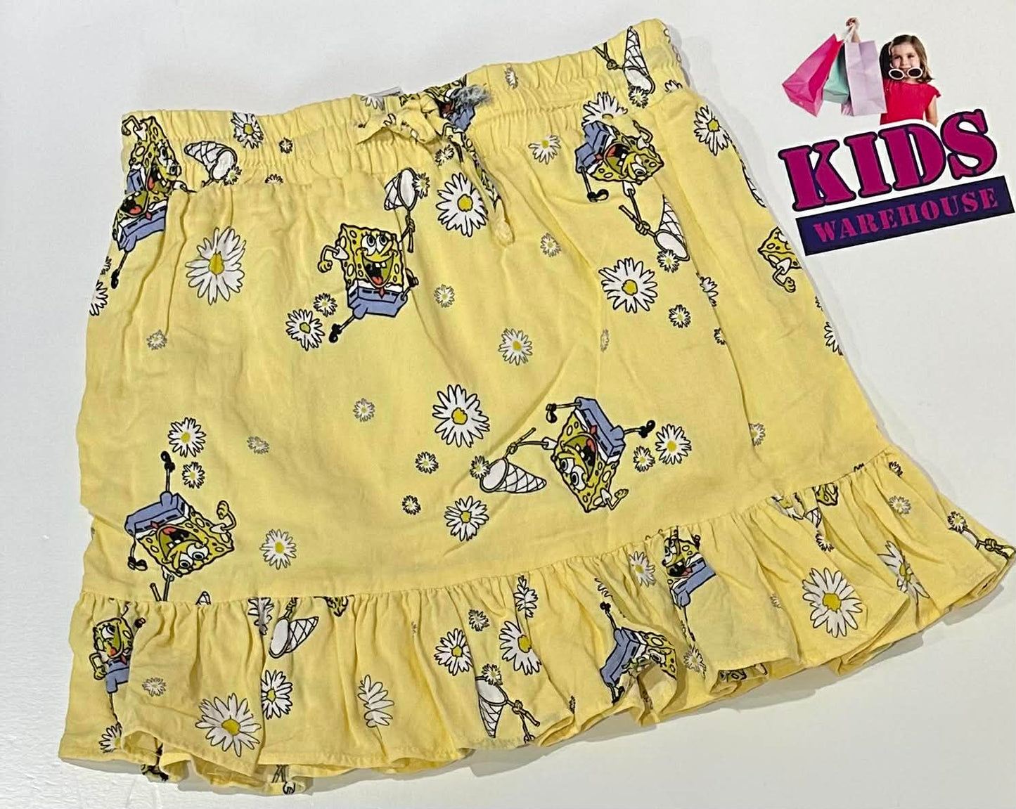 SpongeBob SquarePants Yellow Skirt With SpongeBob & Flower Pattern Size 8