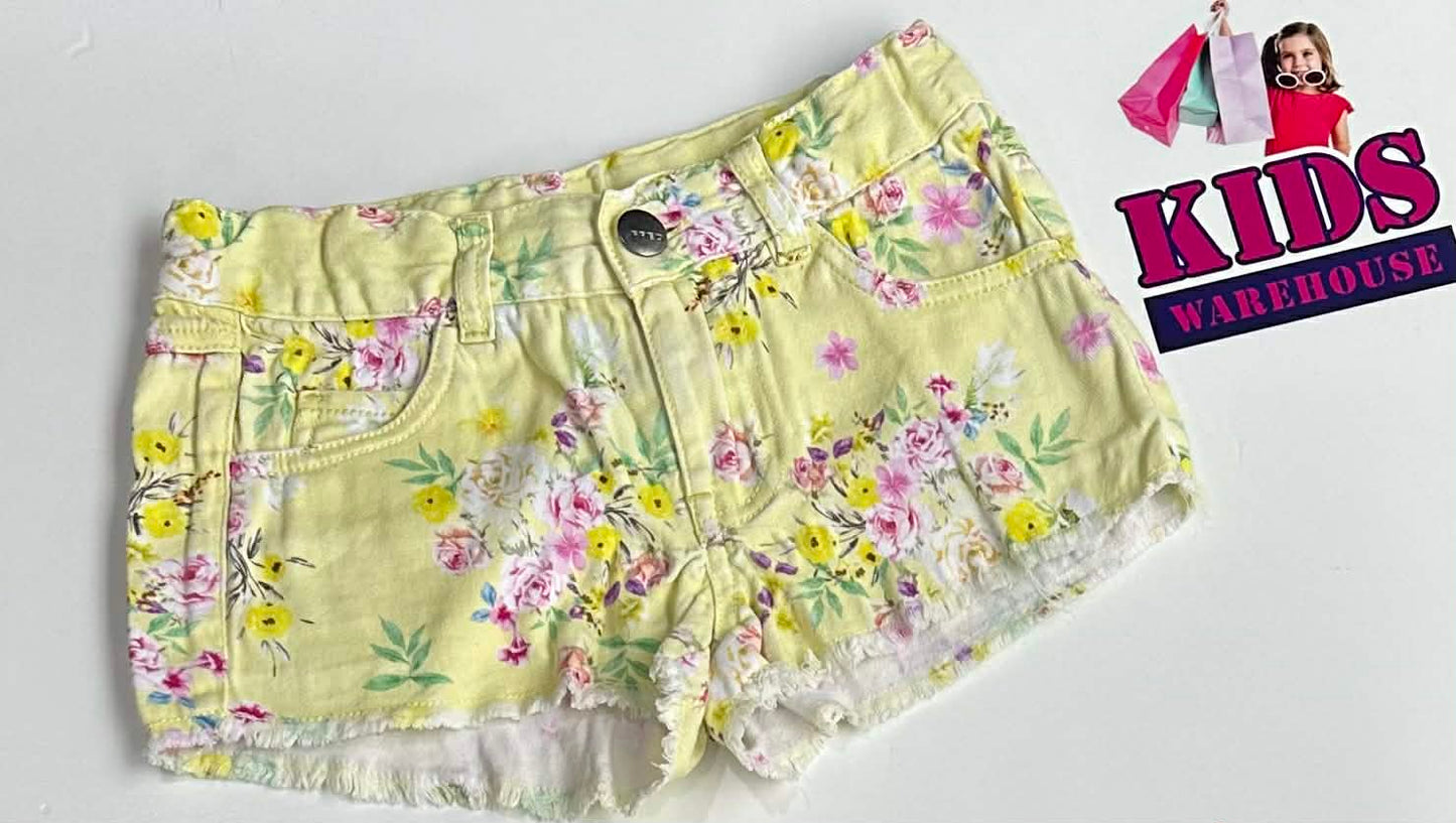 Fred Bare Yellow Shorts With Pink Flower Pattern Size 4