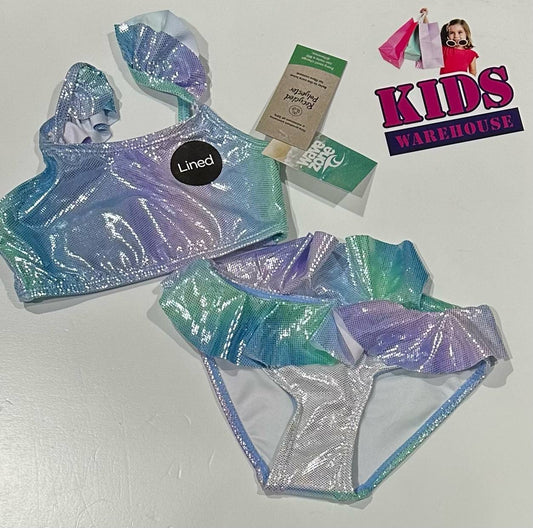 New Wave Zone Purple & Green Sparkly 2 Piece Swim Set Size 2