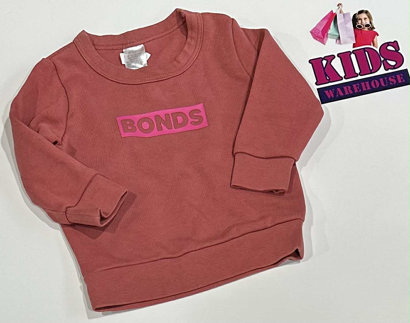 Bonds Red Jumper With Pink “Bonds” Print Size 00