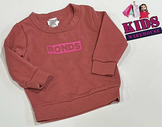 Bonds Red Jumper With Pink “Bonds” Print Size 00