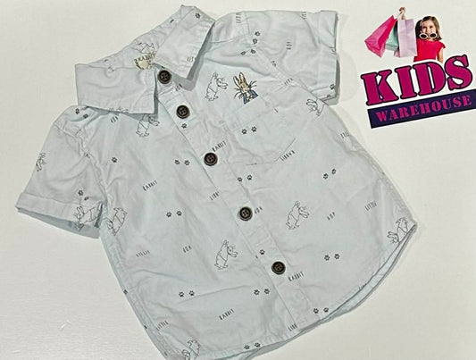 Peter Rabbit Light Blue Shirt With Rabbit Pattern Size 00
