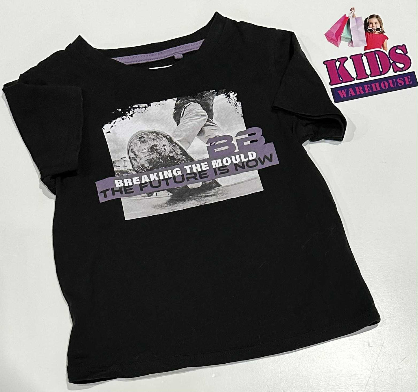 Badboy Black & Purple Top With Skateboard Print Size 4