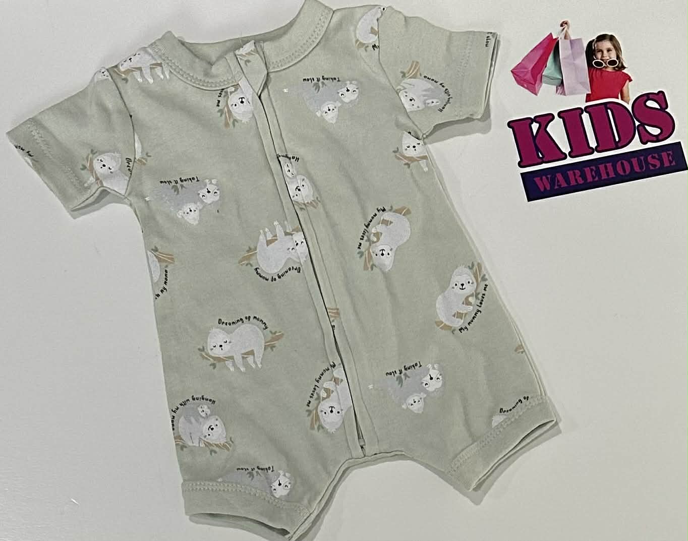 Premmie Baby Berry Green Bodysuit With Sloth Pattern Size 00000