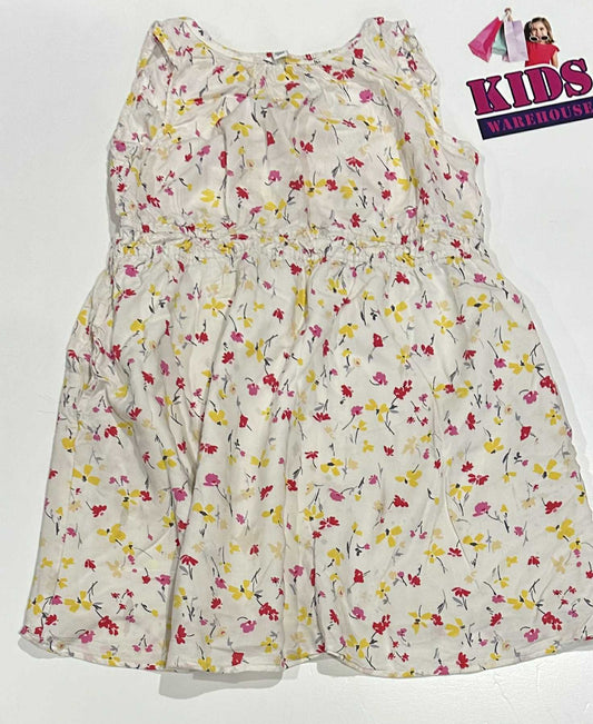 Uni Qlo White Dress With Pink & Yellow Flower Pattern Size 5-6