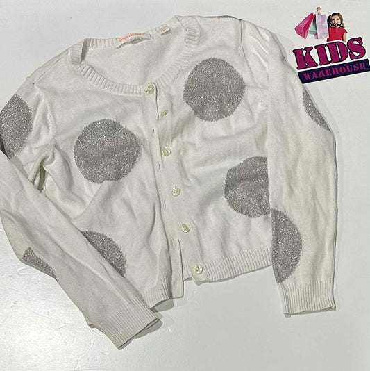 Country Road White Cardigan With Grey Dotted Pattern Size 8