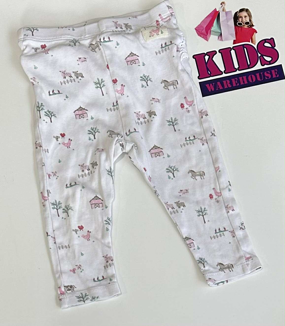 PureBaby White Pants With Pink Farm Pattern Size 0