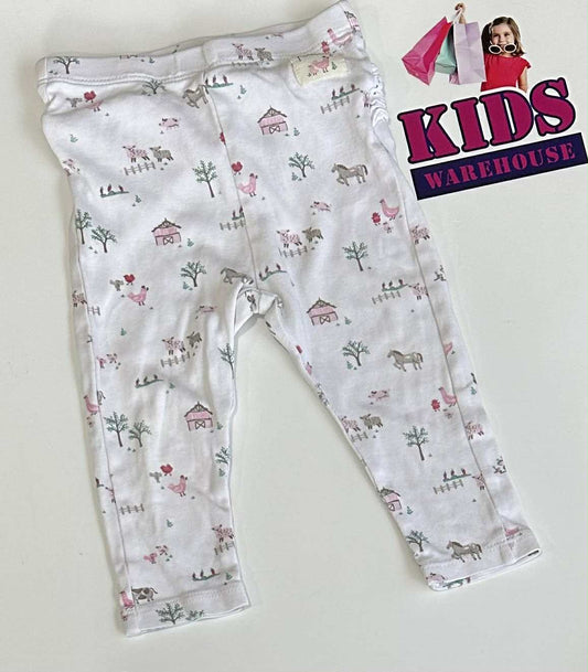 PureBaby White Pants With Pink Farm Pattern Size 0