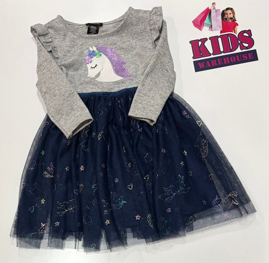 Zunie Grey, Navy Blue, Unicorn Print Dress Size 3