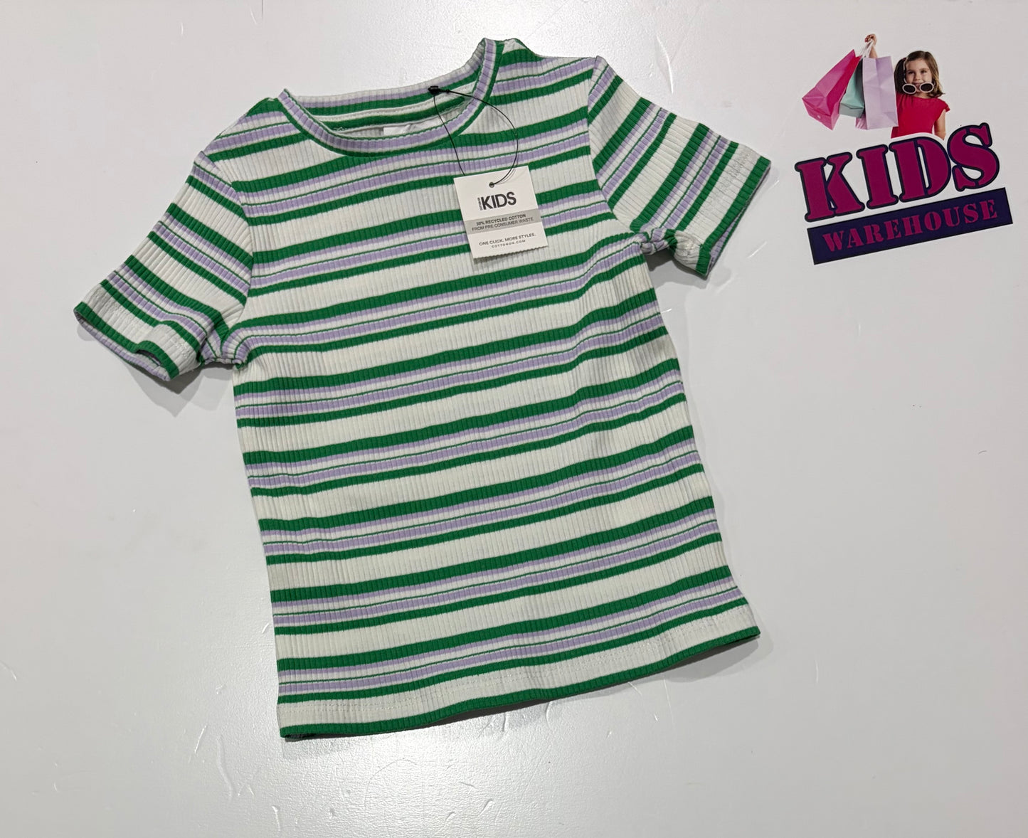 Cotton On White, Green, Purple Stripe Print Top Size 2