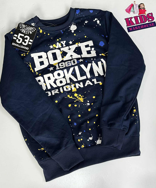 New Small Gang Navy Blue Jumper With “Boxe 1960 Brooklyn” Print Size 12
