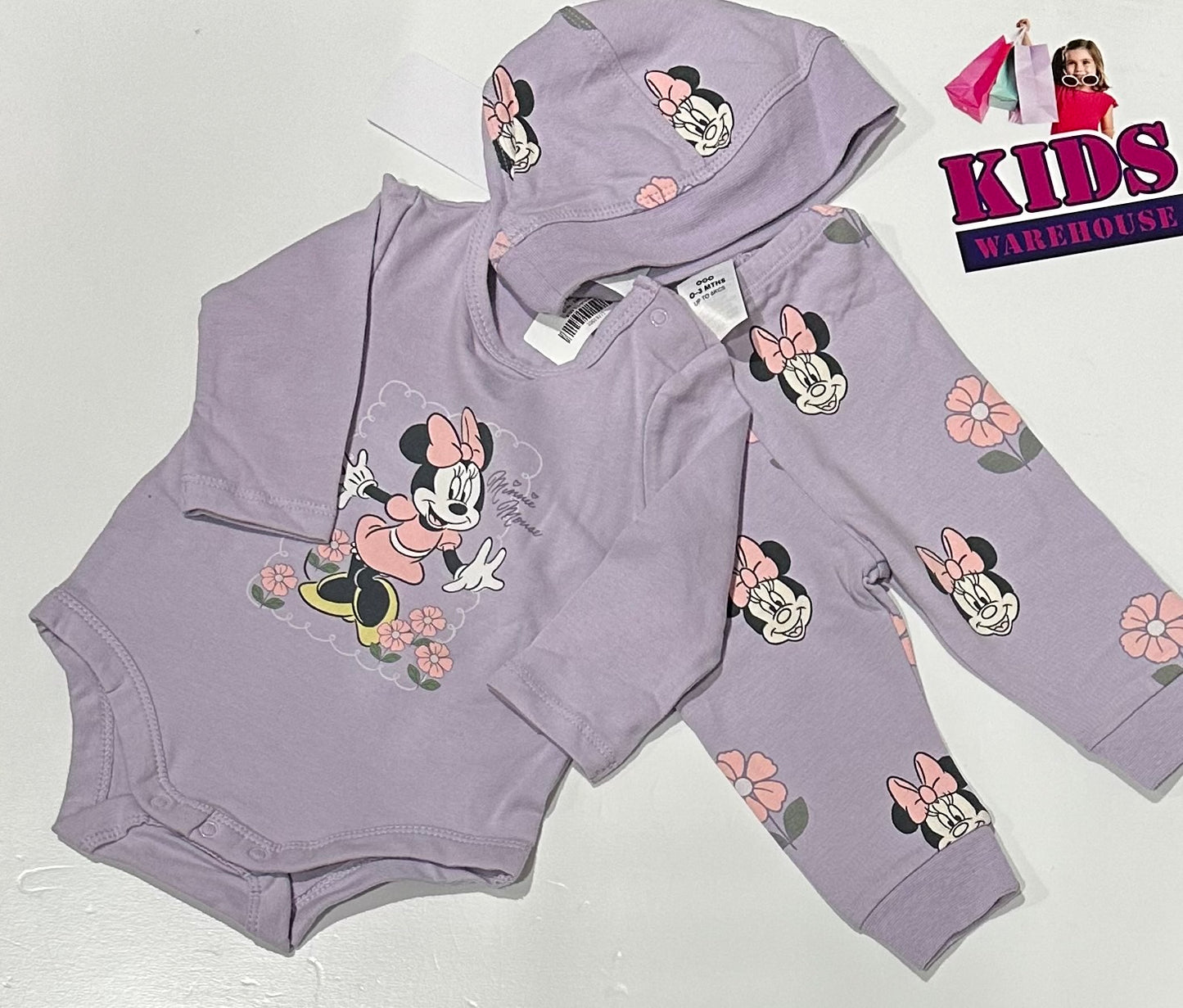 New Disney Purple 3 Piece PJ Set With Minnie Mouse Pattern Size 000