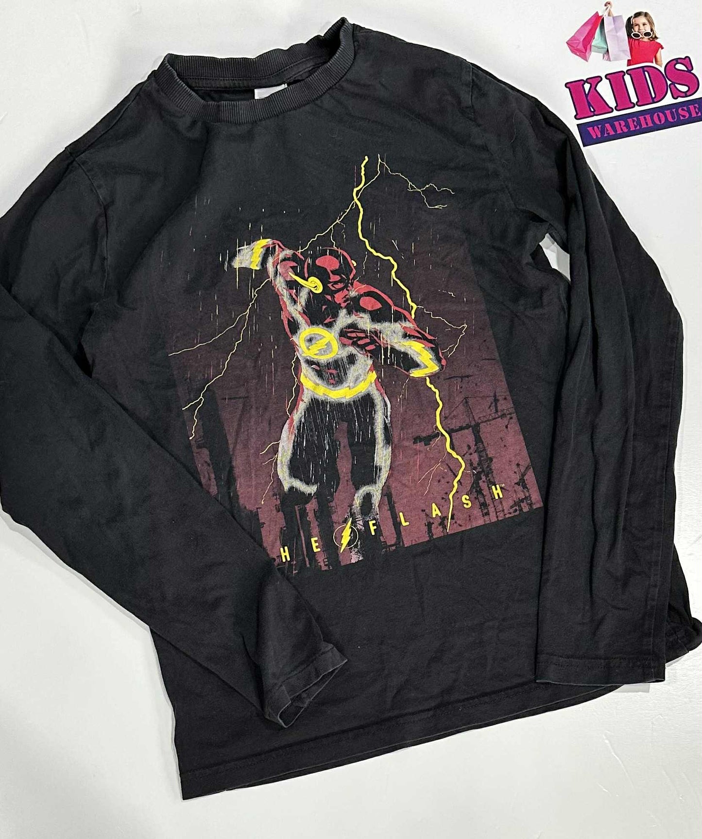Justice League Black Long Sleeve Top With Flash Print Size 12