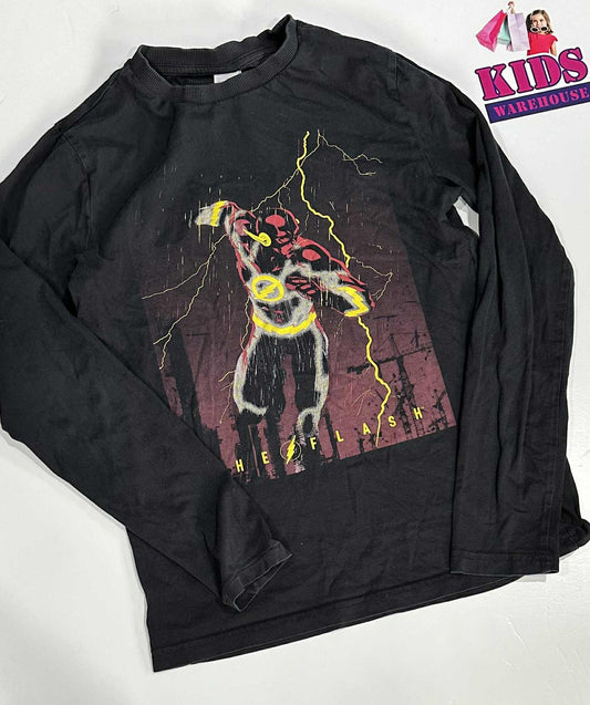 Justice League Black Long Sleeve Top With Flash Print Size 12