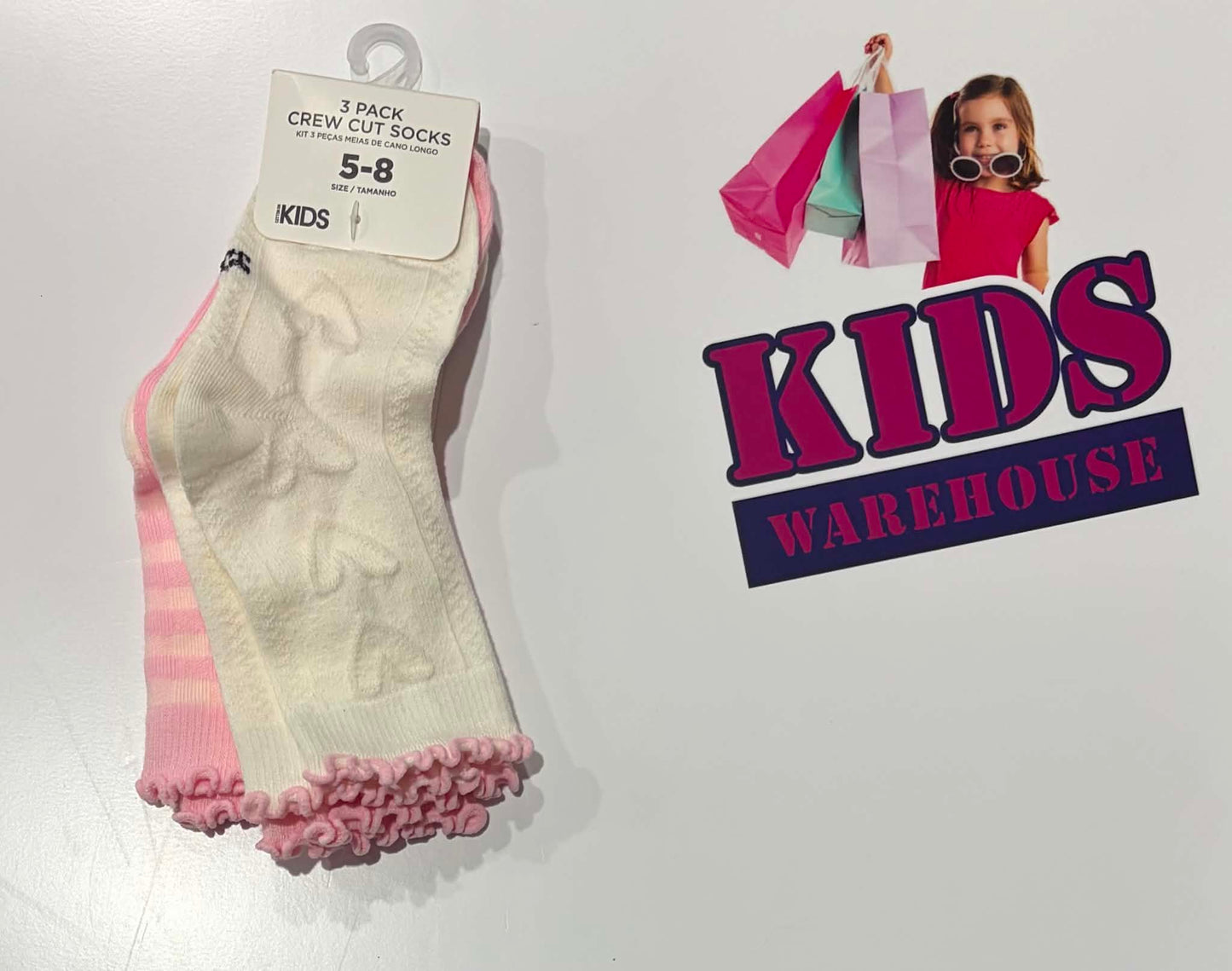 Not Used Cotton On Kids Pink,White 3 Pack Crew Cut Socks Size 5-8 (Toddler)