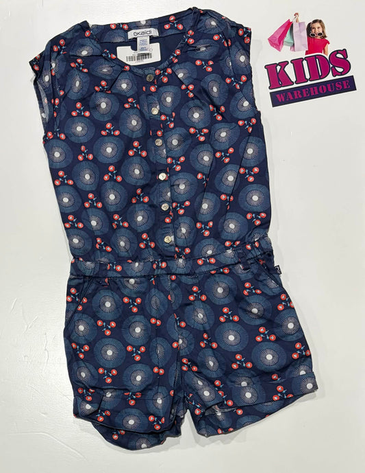 Okaïdi Dark Blue Bodysuit With Red & Blue Flower Pattern Size 4