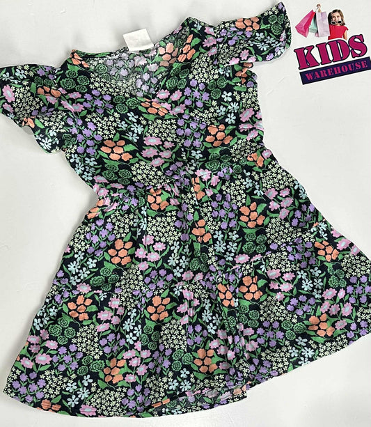 Cotton On Black & Green Dress With Flower Pattern Size 4