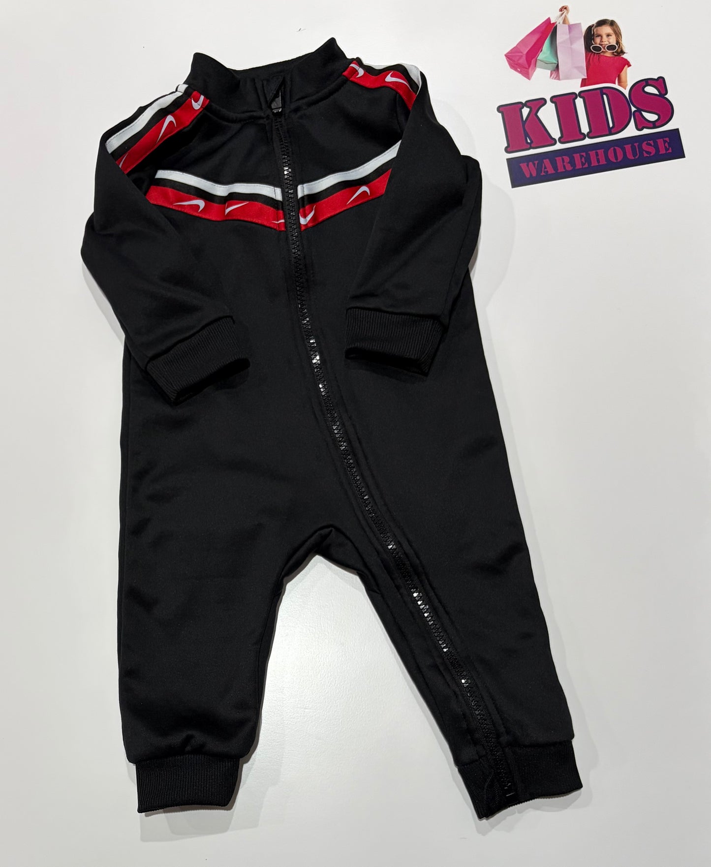 Nike Black, Red Stripe Print Jumpsuit Size 1