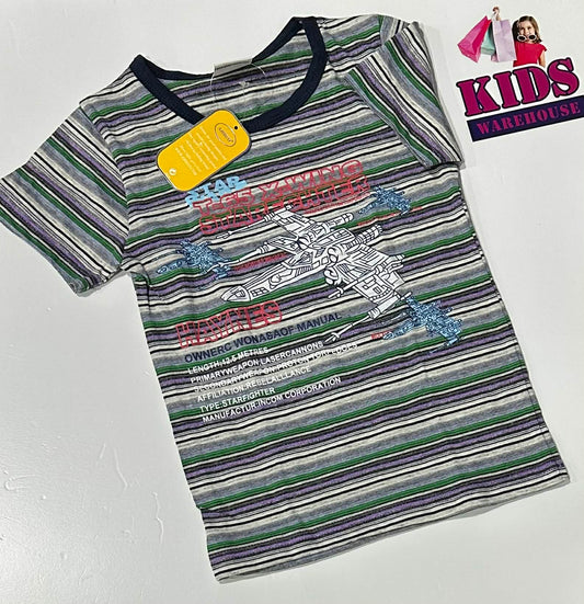 New Ajiduo Grey, Green & Purple Top With Spaceship Print