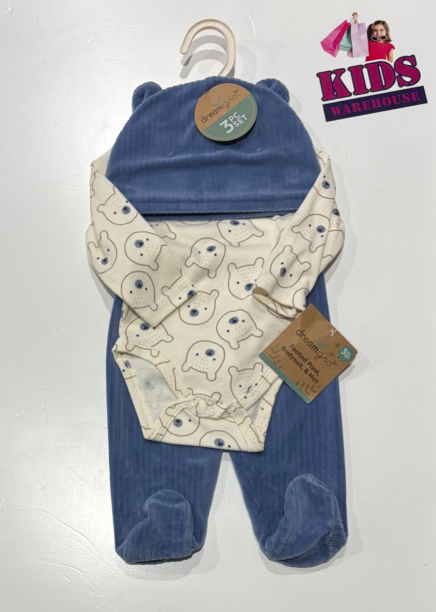 Not Used Dream Gro Blue, White Bear Print 3 Piece Set Size 000