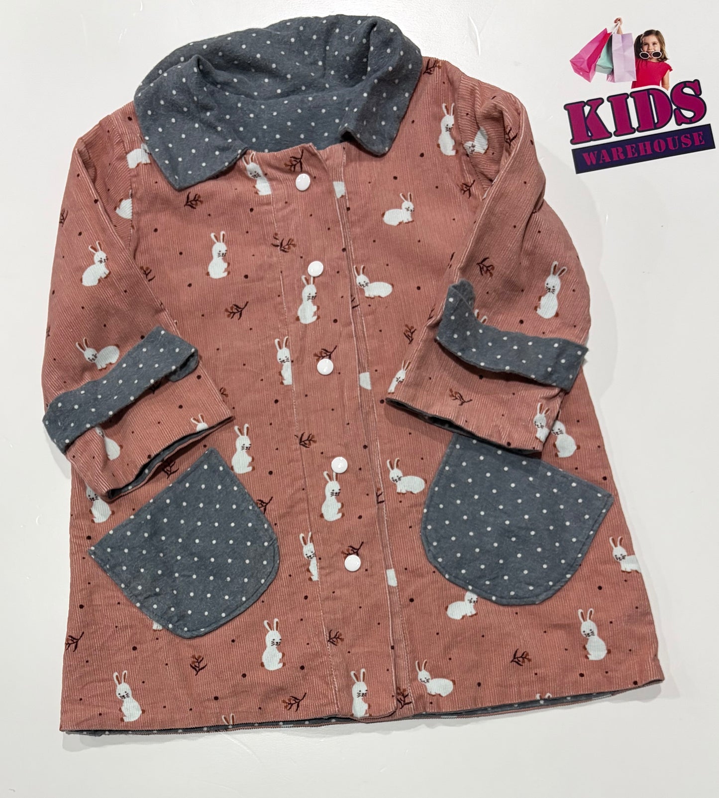 Pink Corduroy, Grey Polka Dot Lined Jacket Size 6
