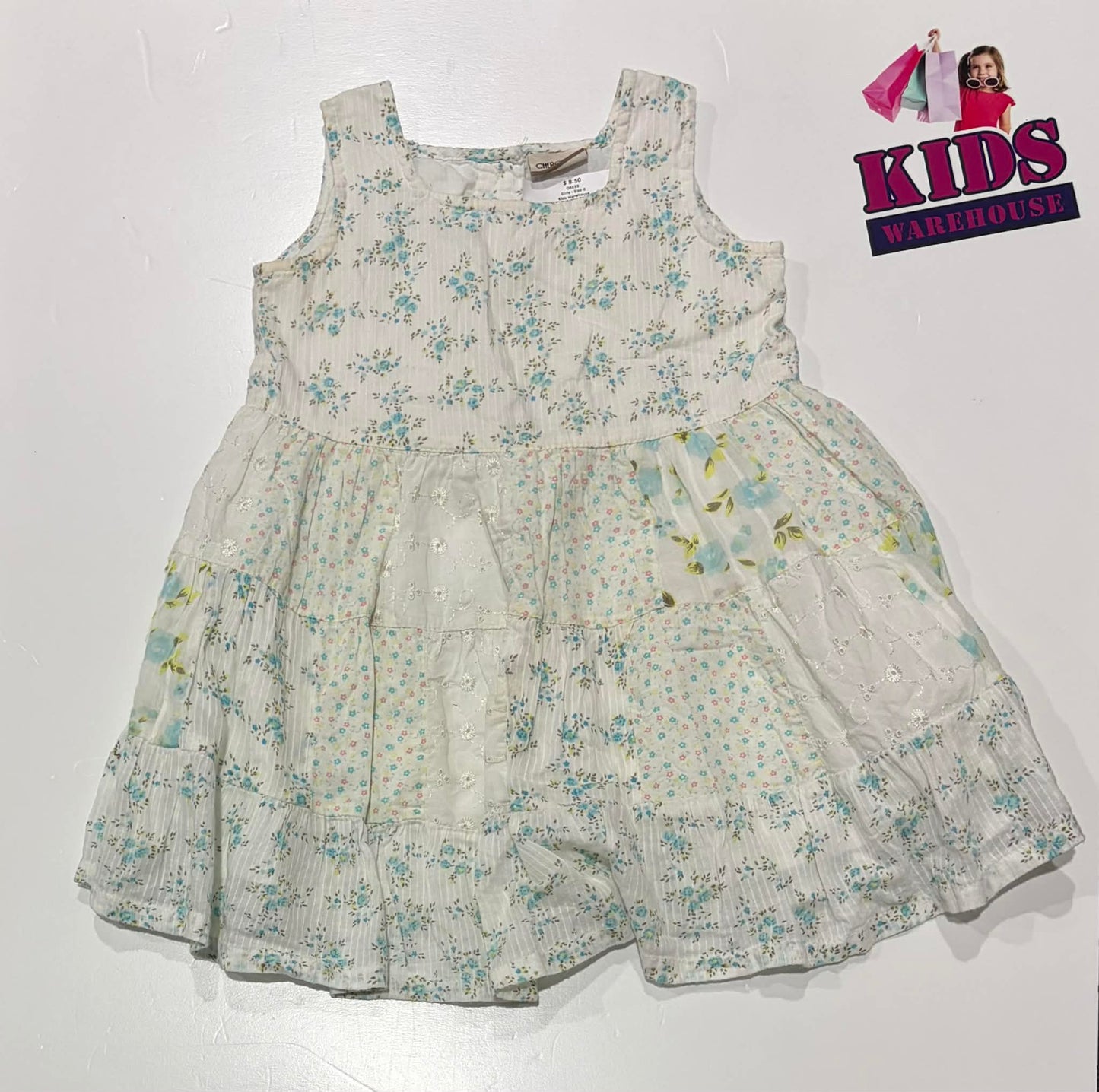 Cherokee White Dress With Blue Flower Pattern Size 0