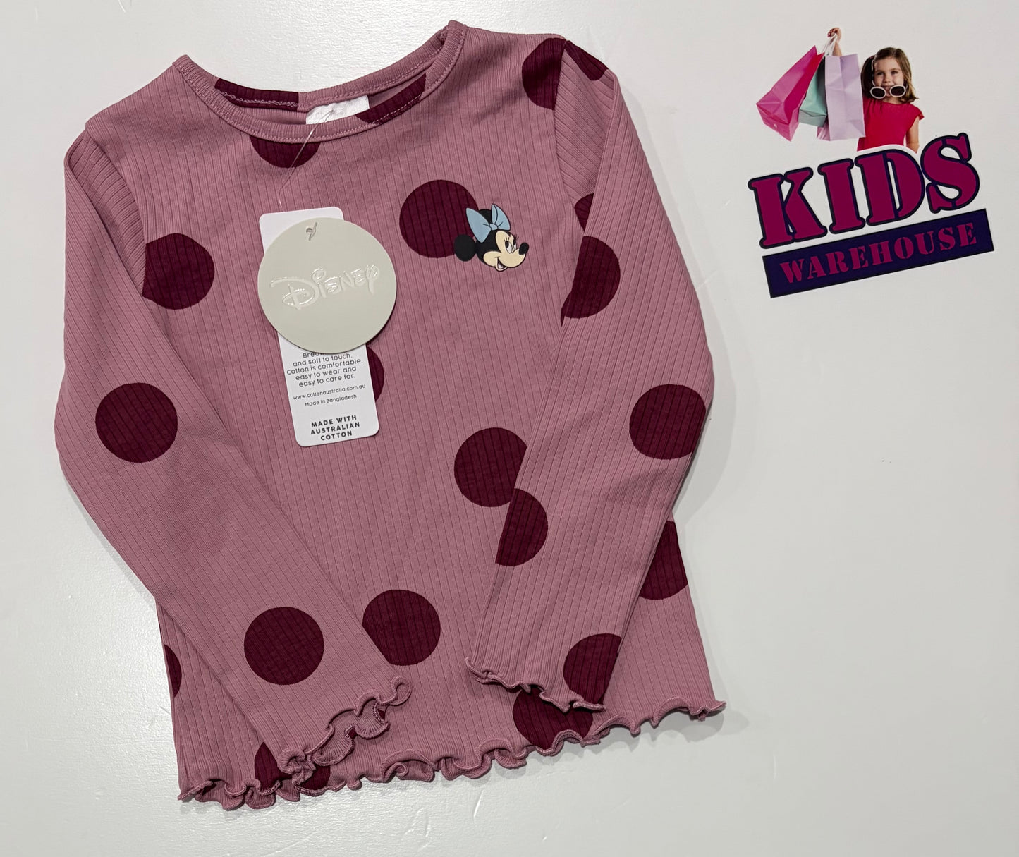 Not Used Disney Pink, Purple Polka Dot Print Long Sleeve Top Size 2
