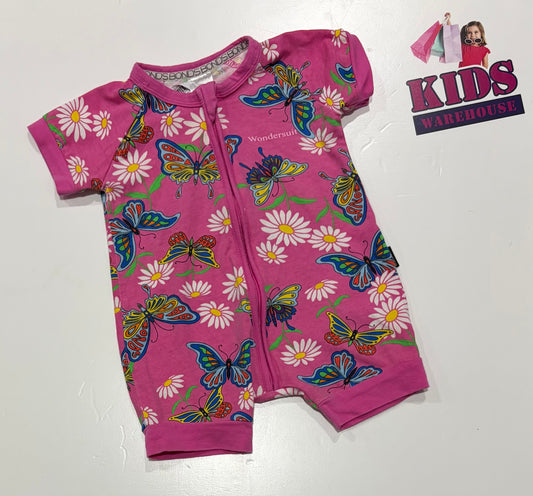 Bonds Wondersuit Pink, Butterfly Print Jumpsuit Size 00