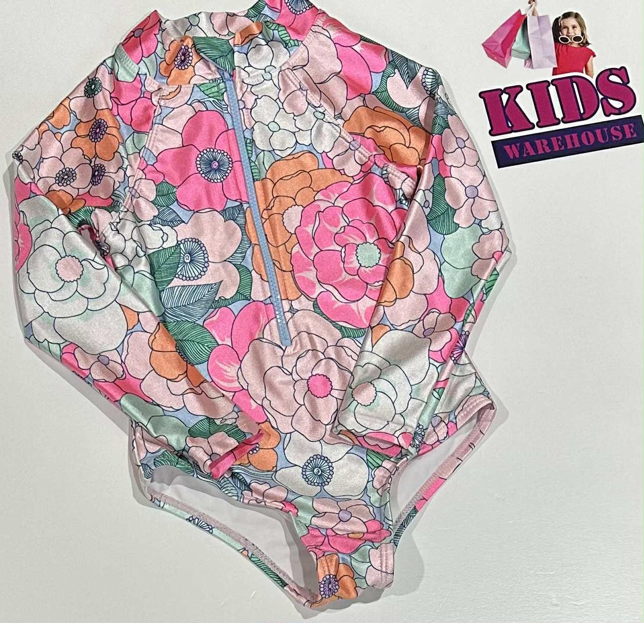 Cotton On Pink Swim Suit With Flower Pattern Size 2