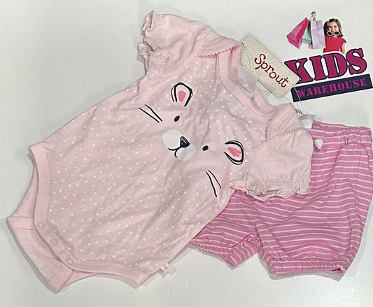 New Sprout Pink 2 Piece Set With Animal Face Print Size 00