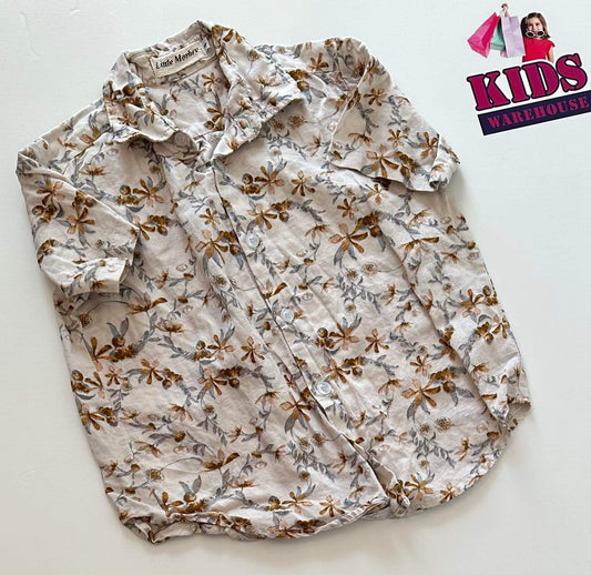 White, Blue & Brown Floral Shirt Size 4