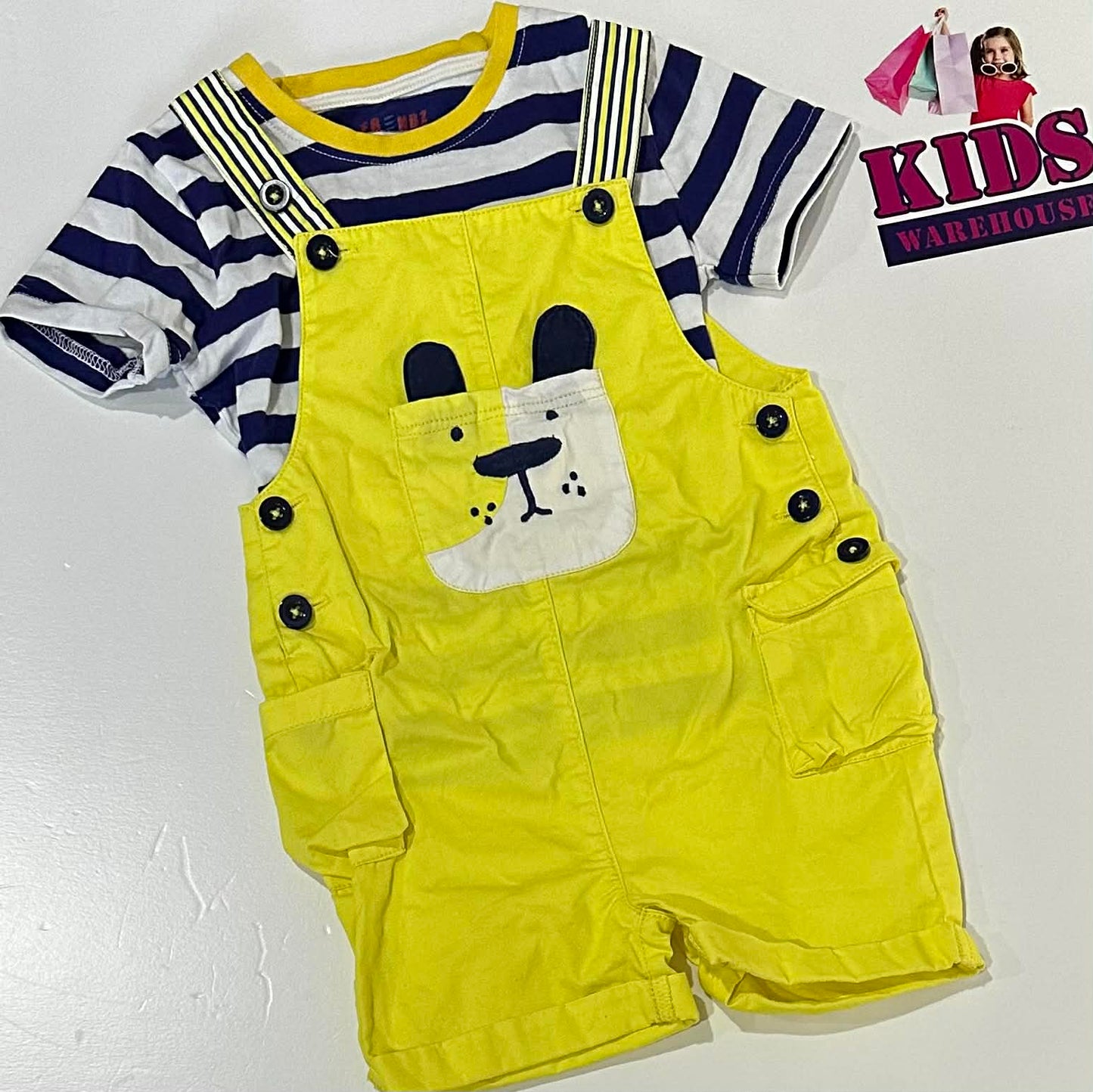 Frendz Yellow Overalls With White & Blue Top Size 0