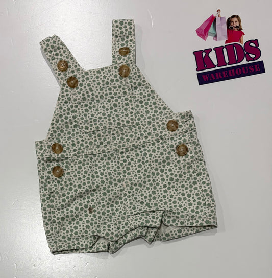 Cotton On White, Green Floral Print Overalls Size 000