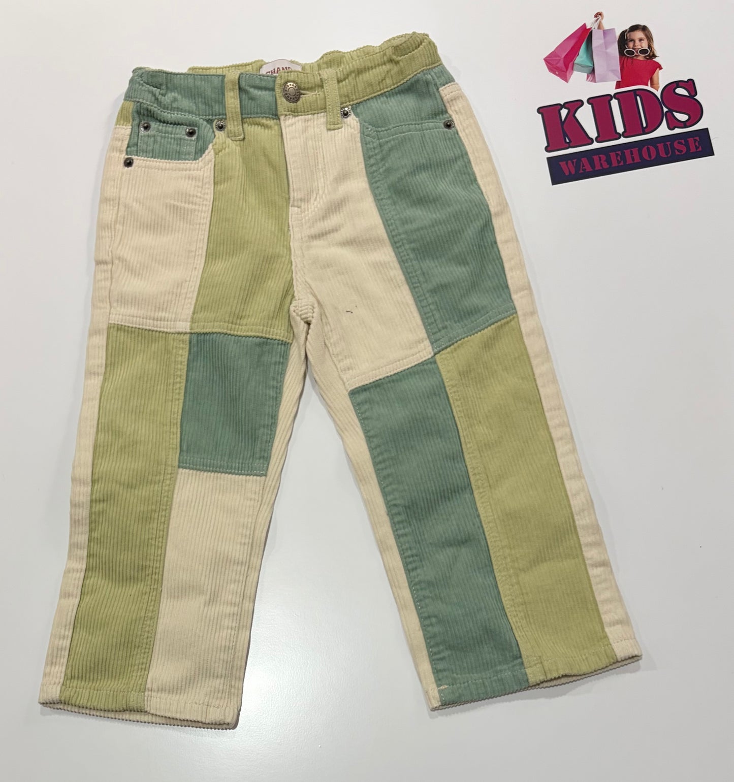 Ghanda Dark, Green, Cream Rectangle Print Pants 3