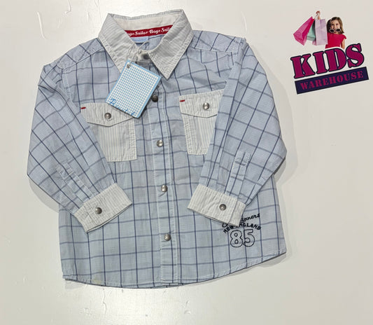 Sailor Boys Blue, Dark Blue Check Print Long Sleeve Top Size 2