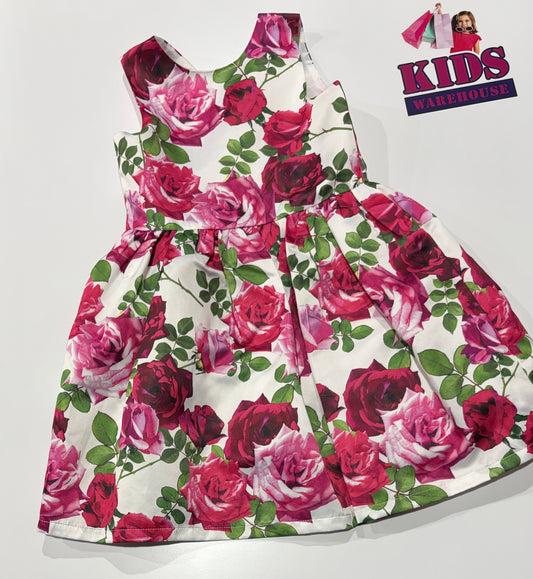 Origami White, Pink Floral Print Dress Size 5